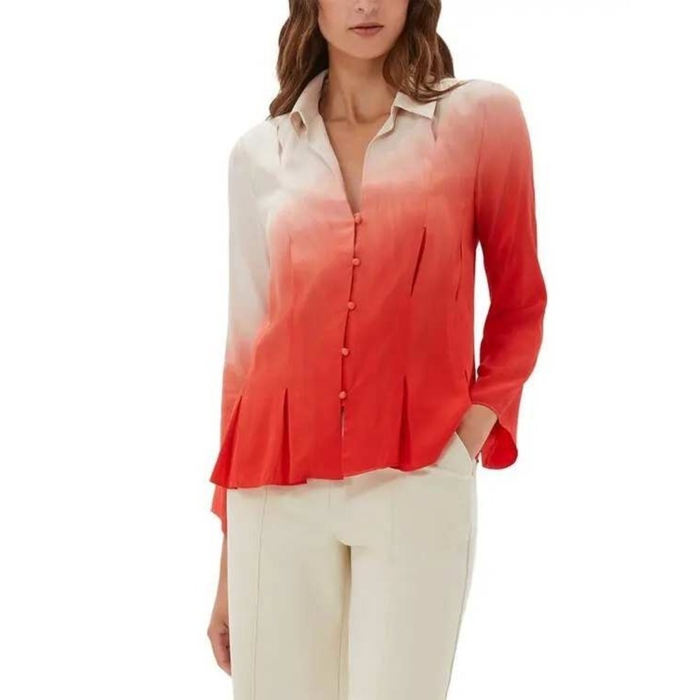 ECRU silkblend top ombre orange cream‎ pleated peplum detail tailored SML unique
